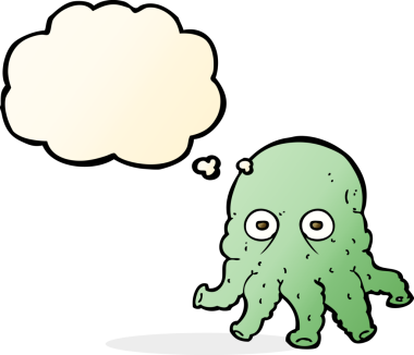 Bir insan tarafından çizilmiş düşünce baloncuklu uzaylı mürekkep balığı yüzü.