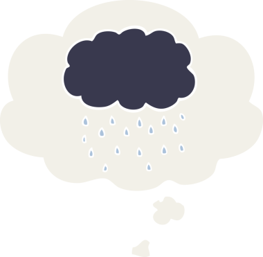 Bir insan tarafından çizilmiş düşünce baloncuğuyla yağmur yağıyor.