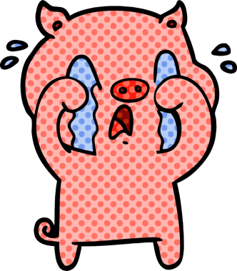 Bir insan tarafından çizilmiş ağlayan domuz çizgi filmi.