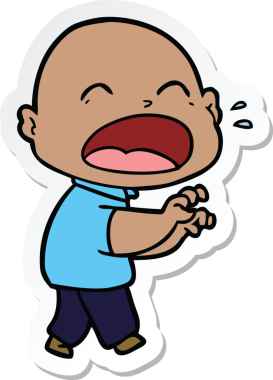 Bir insan tarafından çizilmiş kel adam diye bağıran bir çizgi film çıkartması.