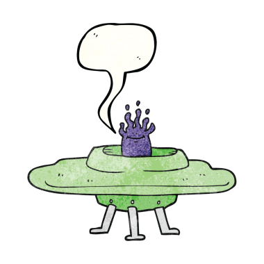 Bir insan tarafından çizilmiş serbest konuşma balonu desenli uçan daire.