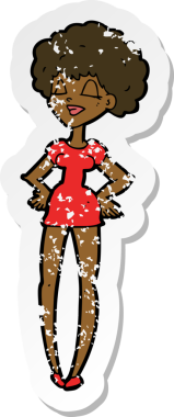 Bir insan tarafından çizilmiş kalçaları üzerinde elleri olan mutlu bir karikatürün gerilimli çıkartması.