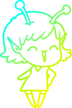 Soğuk gradyan çizgisi, bir insan tarafından çizilmiş gülen uzaylı bir kızın çizimi.