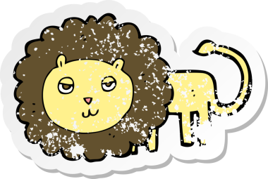 Bir insan tarafından çizilmiş karikatür aslanının geriletilmiş çıkartması.