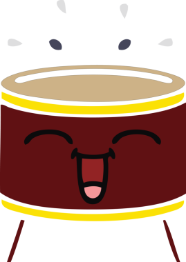 Bir insan tarafından çizilen davulun düz renk retro karikatürü