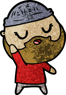 Bir insan tarafından çizilmiş sakallı sevimli bir çizgi film adamı.