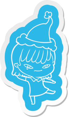 Bir insan tarafından çizilmiş Noel Baba şapkası giyen bir kadının garip çizgi film etiketi.