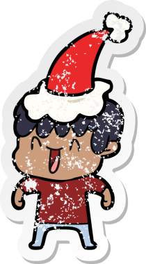 Bir insan tarafından çizilmiş Noel Baba şapkası giymiş, gülen bir çocuğun el yazısı.