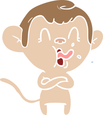 Bir insan tarafından çizilmiş düz renk çizgi film maymunu.