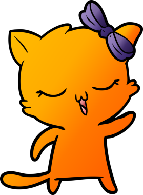 Bir insan tarafından çizilmiş kafasında yay olan çizgi film kedisi.