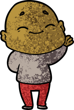 Bir insan tarafından çizilmiş mutlu kel adam çizgi filmi.