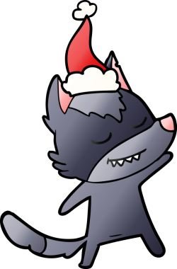 Bir insan tarafından çizilmiş Noel Baba şapkası giymiş bir kurdun gradyan çizimi.