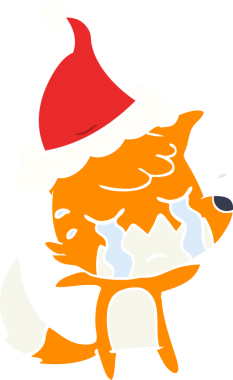 Ağlayan tilki eli bir insanın çizdiği Noel Baba şapkasının düz renk çizimi.