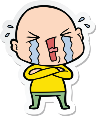 Bir insan tarafından çizilmiş ağlayan kel bir adamın çıkartması.