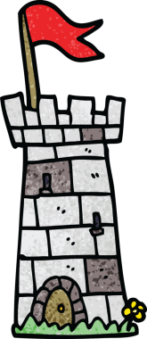 Bir insan tarafından çizilmiş karikatür kale kulesi.