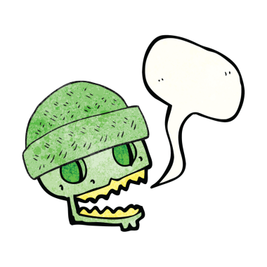 Bir insan tarafından çizilmiş kafatası desenli serbest konuşma balonu.