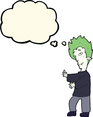 Bir insan tarafından çizilmiş düşünce baloncuğu olan bir vampir.