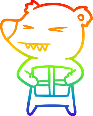 Kızgın ayı karikatürünün gökkuşağı gradyan çizimi bir insan tarafından çizilmiş.