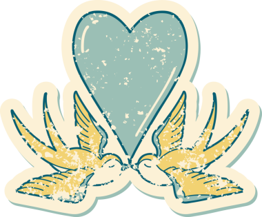 Kederli sembolik dövme stili kırlangıçlar ve bir insan tarafından çizilmiş kalp.