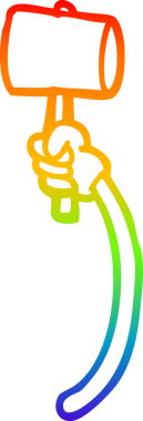 Bir insan tarafından çizilmiş çekiçle çizilmiş bir karikatür kolunun çizimi.