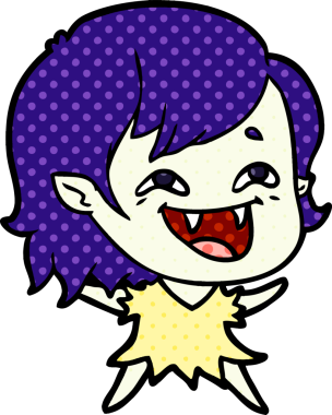 Bir insan tarafından çizilmiş gülen vampir kız çizgi filmi.