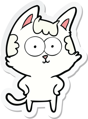 Bir insan tarafından çizilmiş mutlu çizgi film kedisinin çıkartması.