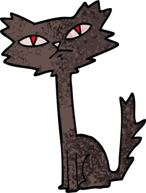 Grunge desenli karikatür cadılar bayramı kara kedisi bir insan tarafından çizilmiş.