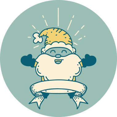 Dövme stili bir ikon Mutlu Noel Baba karakteri Bir insan tarafından çizilmiş