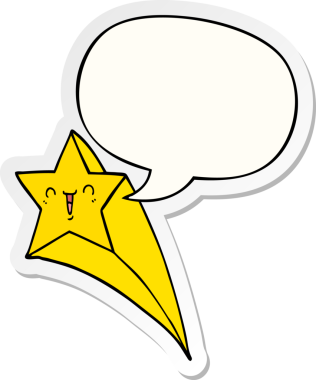 Bir insan tarafından çizilmiş konuşma kabarcığı çıkartmalı çizgi film yıldızı.