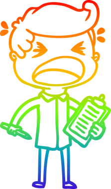 Bir insan tarafından çizilmiş bağıran bir çizgi film satıcısının çizimi.