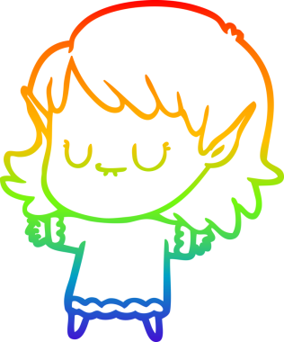 Gökkuşağı gradyan çizgisi mutlu çizgi film kızı bir insan tarafından çizilmiş.