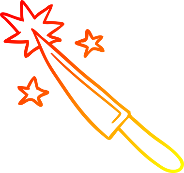 Bir insan tarafından çizilmiş keskin bir mutfak bıçağının sıcak eğim çizgisi.