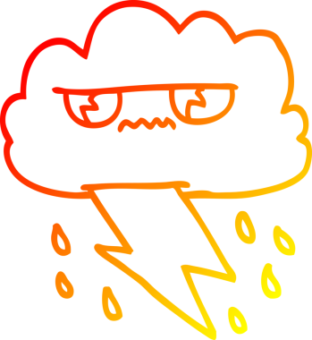 Bir insan tarafından çizilen kızgın fırtına bulutunun sıcak çizgi çizimi