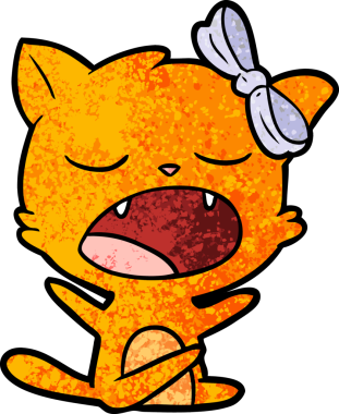 Bir insan tarafından çizilmiş esneyen kedi çizgi filmi.