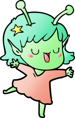 Bir insan tarafından çizilmiş mutlu uzaylı kız çizgi filmi.