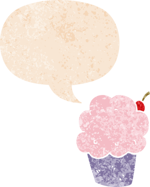 Bir insan tarafından çizilmiş grunge dertli retro desenli konuşma baloncuklu çizgi film keki