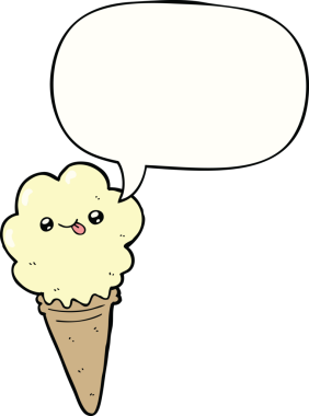 Bir insan tarafından çizilmiş konuşma balonlu çizgi film dondurması.