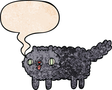 Konuşma baloncuğu olan çizgi film kedisi insan tarafından çizilmiş eski moda dokular.