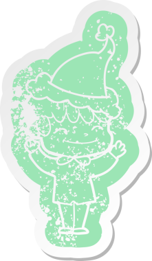 Bir insan tarafından çizilmiş Noel Baba şapkası takan mutlu bir çocuğun garip bir karikatürü.