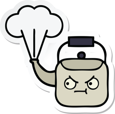 Bir insan tarafından çizilmiş dumanı tüten şirin bir çizgi film çıkartması.