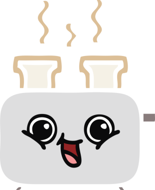 Bir insan tarafından çizilmiş bir tost makinesinin düz renkli retro karikatürü