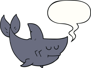 Bir insan tarafından çizilmiş konuşma baloncuklu çizgi film köpekbalığı.