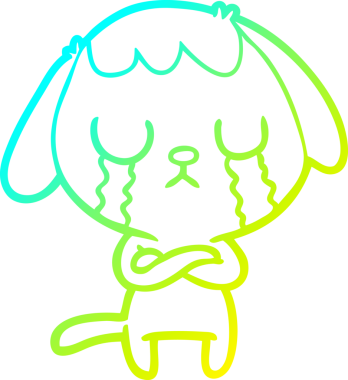 Bir insan tarafından çizilmiş ağlayan şirin bir köpeğin soğuk gradyan çizimi.