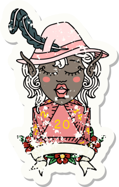 Retro Dövme Tarzı Elf Ozanı Bir insan tarafından çizilmiş doğal yirmi zar atışıyla