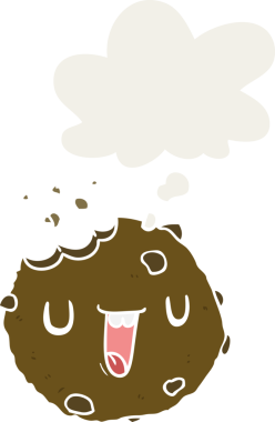 Düşünce baloncuklu çizgi film kurabiyesi insan tarafından çizilmiş.