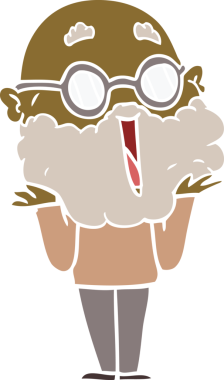 Düz renkli çizgi film karakteri sakallı neşeli adam bir insan tarafından çizilmiş.