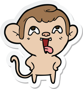 Bir insan tarafından çizilmiş çılgın bir maymun çıkartması.