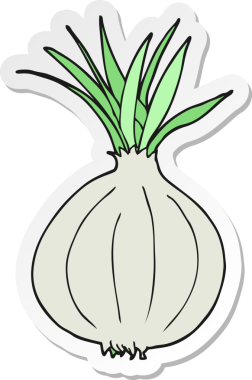 Bir insan tarafından çizilmiş karikatür soğanı çıkartması.