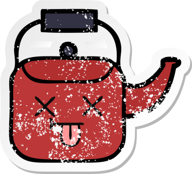 Bir insan tarafından çizilmiş tatlı bir çaydanlığın sıkıntılı çıkartması.