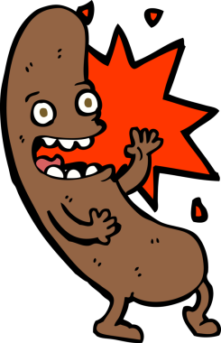 Bir insan tarafından çizilmiş çılgın çizgi film sosisi.